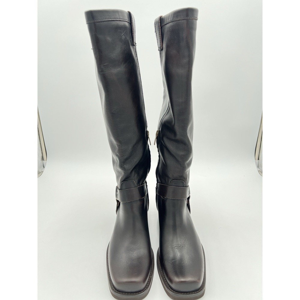 Sundance Italy Black Leather Tall Riding Boots Buckle Women's Made In Italy 8 - Picture 3 of 13
